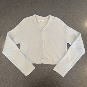 Oak + Fort Pastel Blue Chunky Knit Cropped Cardigan‎ Large